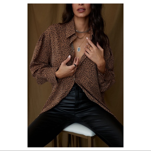 12th Tribe Tops - 12th Tribe In the Valley Leopard Cheetah Print Oversized Button Down Blouse